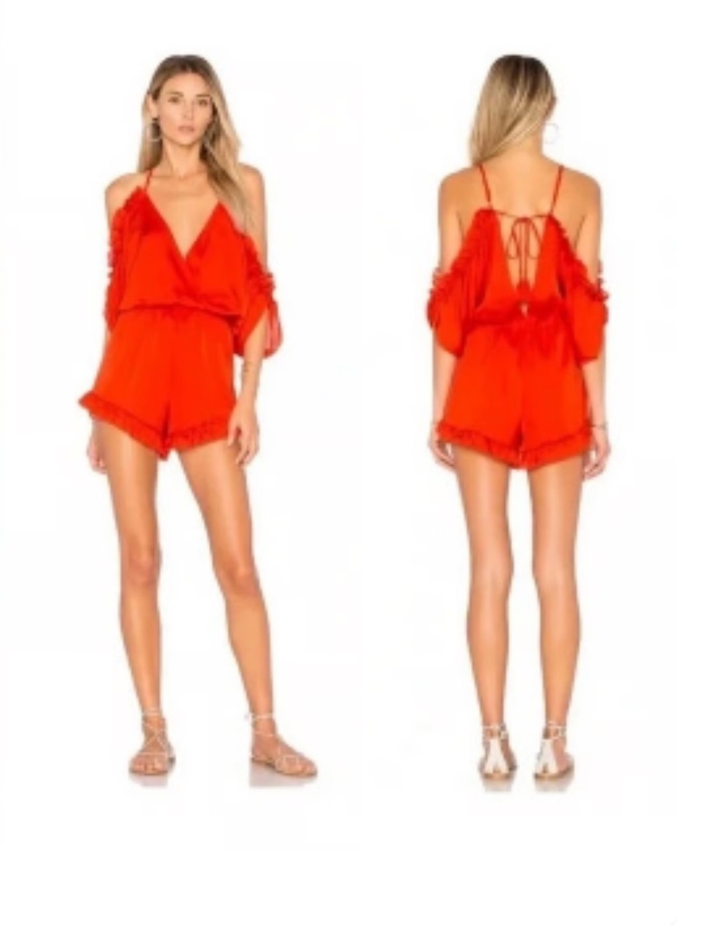 Lovers + Friends Bright Red Tassel-Trim Romper